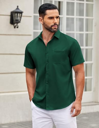 Image of COOFANDY Mens Short Sleeve Casual Button Down Shirts Summer Untucked Dress Shirts with Pocket
