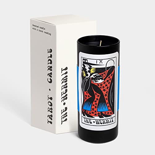 Tarot Candle - The Hermit Card - Soy Wax Candle With Unique Tarot Illustration & Tarot Reading - Scented With Lavender, Vanilla & Sandalwood - 60 Hours Burn Time - 6” Tall - Tarot Cards, Tarot Gifts #TOP5