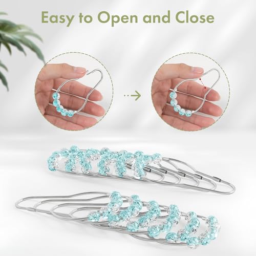 Image of Amazer Shower Curtain Rings, Decorative Shower Curtain Hooks, Shower Curtain Hooks, Rustproof Stainless Steel Shower Hooks for Bathroom Shower Curtain-Set of 12, Ice Blu