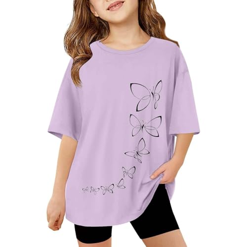 Girls Oversized T Shirt Bow Floral Graphic Tees Crew Neck Loose Summer Short Sleeve Blouse Tops for Kids Preppy Tops
