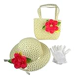 Butterfly Twinkles Girls Tea Party Dress Up Play Set with Sun Hat, Purse, and White Gloves Ivory with Red Flowers