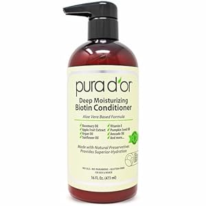 PURA D’OR Deep Moisturizing Biotin Conditioner Thickens, Softens, & Moisturizes Dry, Frizzy, Damaged Hair w/Argan Oil, Pumpkin, Rosemary, Honeysuckle, Vitamin E, Men & Women, 16oz