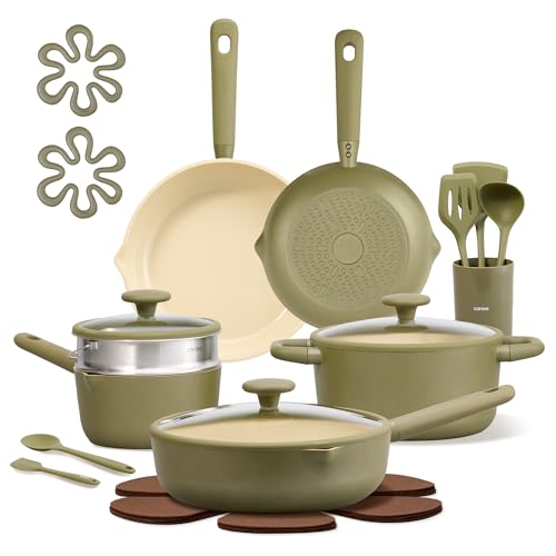 Image of CAROTE 21pcs Cookware Set Nonstick Pots and Pans Set, Ceramic Cookware Set Induction Cookware, Non toxic Healthy Non Stick Kitchen Cooking Set, PFAS PTFE Free