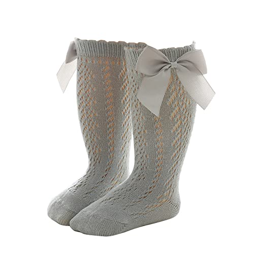 Infants Winter Socks Toddlers Girls Knee High Socks 1 Pack Bow Long Stockings Ruffled Socks School Leggings (Grey, 0-1 Years)