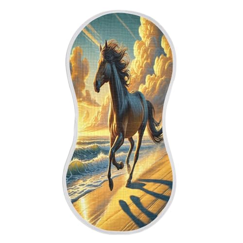 Horse Beach Golden Baby Burp Cloths Cotton Burp Clothes Absorbent Muslin Burp Cloths Soft Burp Cloth Burp Rags for Girl Unisex Boy Newborn 1 Pack 22x11 Inches