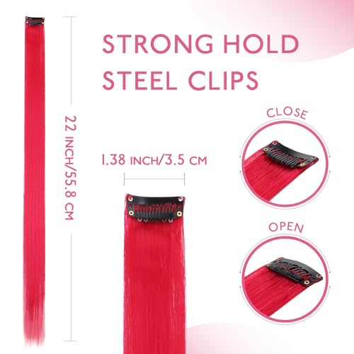 Image of WENNALIFE 12 PCS Red Hair Extensions Clip in, Colored Clip in Hair Extensions for Kids Highlights Rainbow Hair Clips for Girls Synthetic Straight Pop-up Style Colorful Festival Girls Hair Accessories