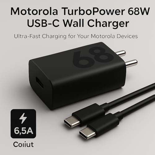Image of Motorola 68W USB-C Turbopower Charging Adapter with Type C 3.3ft Cable for Motorola Edge 70, Edge 60 Pro, 60 fusion, 60, 50 fusion, G86, G85,Razr 60, Tablet| Support 33W Quick Charge 3.0 Charge, Black