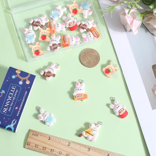 SUNNYCLUE 1 Box 24Pcs 6 Styles Rabbit Charms Bulk Bunny Charm Bulk Resin Cartoon Easter Bunny Colorful Music Instrument Animal Charm for jewellery Making Charms Keychain Earring Necklace DIY Crafts - Image 3