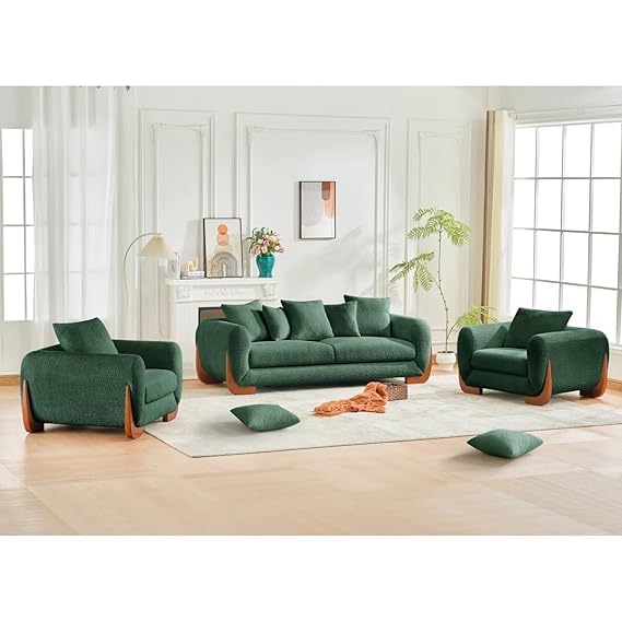 Image of A to Z Furniture Modern Sofa Set Luxury Boucle Febric Sofa in for Home Living Room & Office (3+1+1=5 Seater Sofa Forest Green)