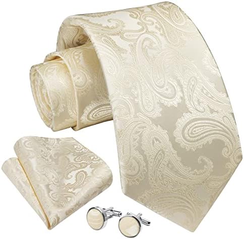 Enlision Mens Tie and Pocket Square Cufflinks Set Solid Color Paisley Tie Floral Necktie with Handkerchief for Wedding Party Formal Business