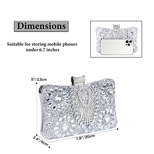 Image of Women Sparkly Rhinestone Clutch with Chains, Glitter Evening Handbag Purse Shoulder Bag for Wedding Party Prom