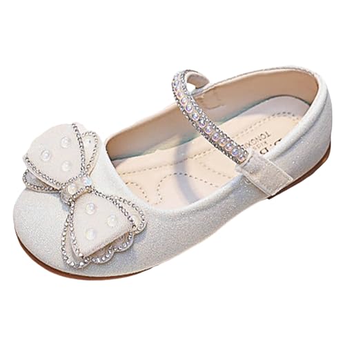 Girls Wedding Dress Shoes Bowknot Ballet Flats Flower Girl Dance Party Mary Jane Shoes with Rhinestone Glitter Strap