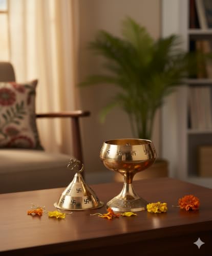 Image of Mkd2 Rise Golden Om and Swastik Symbol Decorative Brass Diya - Akhand Diya for Puja -Navratri - Brass Diya for Pooja Room, Home Temple Decor - Diwali Diya - Diwali Decoration Item