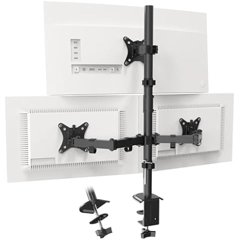 WORLDLIFT Triple Monitor Desk Mount Stand Stacked Fits Three 3 Screens up to 32 inches per Arm 19.8 lbs Fully Adjustable VESA with C clamp/Grommet Base Cover