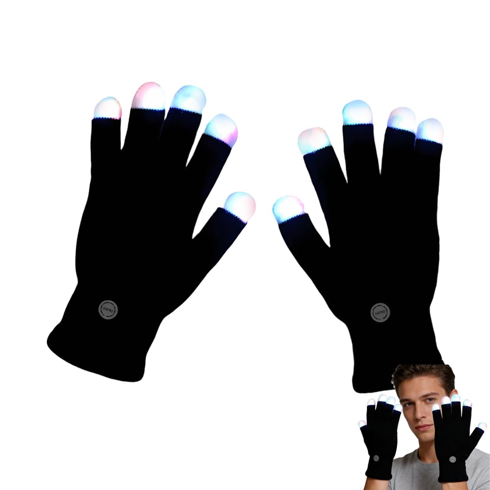 Oehug Boys Black 7 Colors Light Show Led Gloves Rave Light Finger Lighting Flashing Glow Mittens,Gloving Glove Suitable For Concerts, Parties And Carnivals (Black)