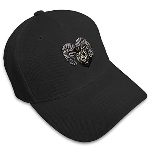 Custom Baseball Cap Ram Face Embroidery Wild Animals Acrylic Dad Hats for Men & Women Black Design Only