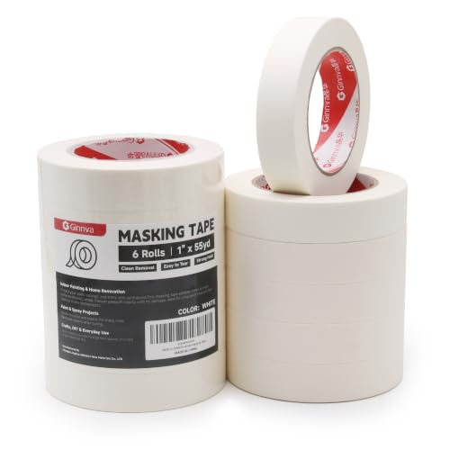Image of Masking Tape,1 inch Widex55 Yards 6 Rolls,Medium-Adhesion White Tape for Car Painting,Arts & Crafts, Home DIY Projects,Spray Paint Masking- Hand Tearable, No Residue, Multi-Surface Use