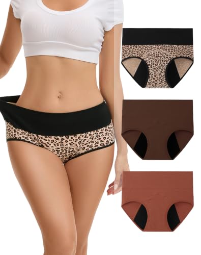 Image of INNERSY Period Underwear for Women Leakproof High Waisted Menstrual Cotton Panties 3 Pack