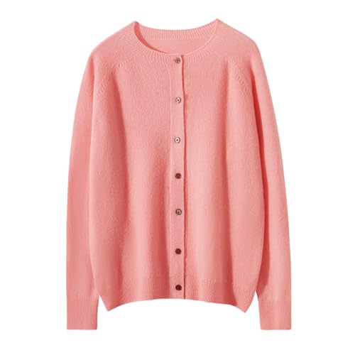 Image of Women's 100% Merino Wool Crew Neck Cardigan Lightweight Sweaters | Long Sleeve, Open Front, Button Down, Soft Knitted Coat, Casual, Breathable Tops, Business Outerwear, Cashmere Alternative