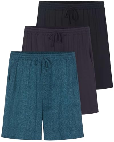Image of 3 Pack Men's Pajama Shorts Sleep Lounge Casual PJ Comfy Cooling Pockets | Available In Big & Tall, Soft, Stretchy, Breathable, Elastic Waist, Athletic, Gym, Workout, Sweat, Summer, Night, Bottoms