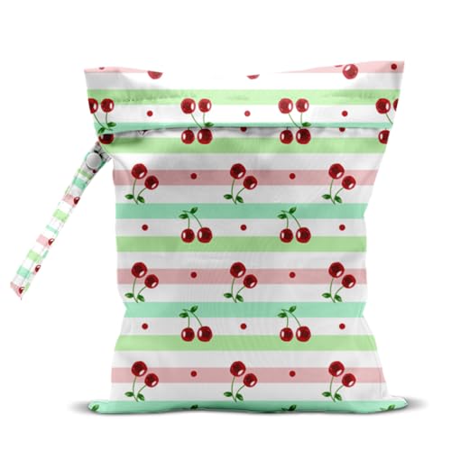 zcyxuuw Wet Bag, Wet Dry Bag, Waterproof Swim Bags, Machine Washable Reusable Bags for Beach, Pool, Diapers, and Dirty Yoga Gym Clothes(Cherry & Stripe Pattern