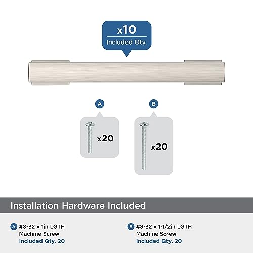 Image of Amerock 10 Pack 3-3 /4 inch Triomphe Satin Nickel Drawer Pull | 3-3 /4 inch (96mm) Center-to-Center Mounting Distance and 4-13 /16 inches Overall Length, Durable Zinc Cabinet Hardware