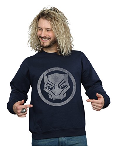 Marvel Men's Black Panther Distressed Icon Sweatshirt Navy Blue Large