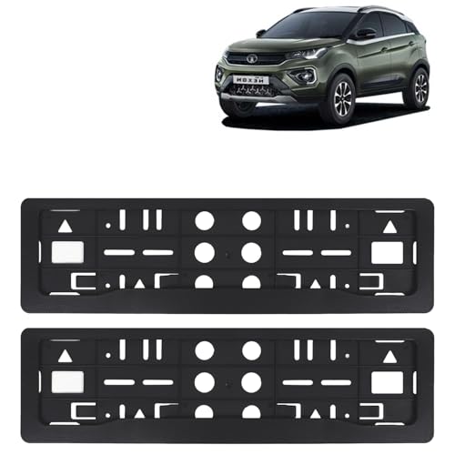 Image of KINGSWAY Nexon Car Number Plate Frames for All 2020 to 2023 Models of Tata Car Registration Plate Holders, Black Licence Plate Covers (Front and Rear), Universal Size 51.5 x 14.5 cm