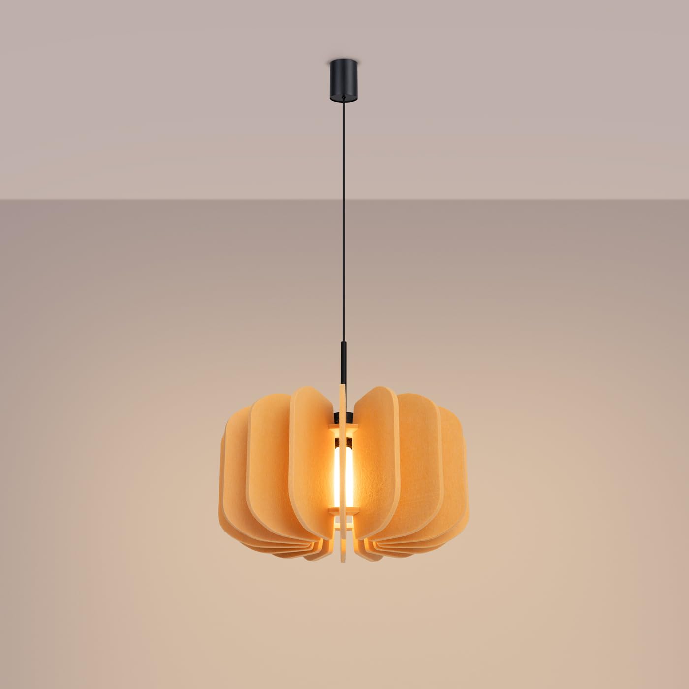 SOLLUX lighting Lampada a Sospensione - Lampada a Pendolo - Lampada da Soffitto Feltro Acciaio - 1 Paralume - Lampada LED Lampadina - Giallo Mula