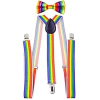 Lpolkvemelh 2 Stück Kinder Hosenträger Fliege Sets, Elastische Y-Form Hosenträger Verstellbar mit Regenbogen Streifen Accessoire für Arbeitshosen Skihose Motoradhose Fest lustig Jungen und Mädchen