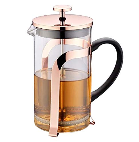 Upscale Large(600ml) Coffee French Press Plunger Brewer Pot, 4 Part Filtration, Metallic Body, Borosilicate Glass with 2 Extra Spare Filter and 1 Coffee Spoon, Rose Gold
