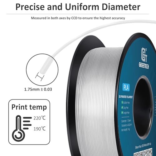 Image of Geeetech Clear PLA Filament 1.75mm, Excellent Transparency, Neatly Wound 3D Printer Filament 1kg(2.2lbs), Dimensional Accuracy + /- 0.02 mm, Fit Most FDM 3D Printers