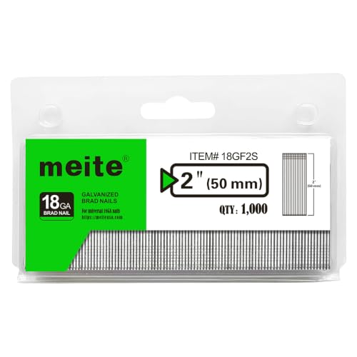 meite 18 Gauge Brad Nails, 2 Inch 18GA Brad Nails Galvanized Small Finishing Nail Gun Nails for Pneumatic, Electric Brad Nailer Gun (1,000 Counts)