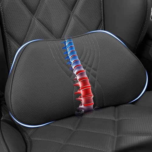 Dapucarin Lumbar Support Pillow for Car Seat, Office Chair Leather Memory Foam Lower Back Cushion for Back Pain Relief Improve Posture, Ergonomic Back Rest for Gaming Chair, Black, 1PC
