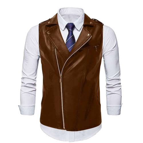Gilet sans manches similicuir coupe-vent avec fermeture éclair motard solide