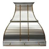 Stainless Steel Wall Mount Range Hood with Pot Rail 36'' W,39'' H, CT Copper Tailor Custom Handmade Metal Kitchen Vent Hood, With 4-Speed Exhaust Fan & LED Light,SH1-2-C-2TR-AH