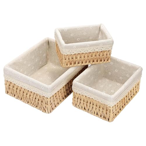 Catálogo de Cestas y forros - los más vendidos. 47 Maxgeen 3 Piezas Canastas Organizadoras,Cesta de Almacenamiento de Rectangular,Canasta con Forro de Tela de Algodón y Lino Extraíble,Cestas Tejida a Mano para Hogar, Baño y...