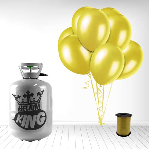 Disposable Helium Gas Cylinder with 30 Balloons and Curling Ribbon included (Yellow, Single) — image 1