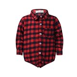 MSemis Baby Jungen Mädchen Kariert Hemd Body Langarm/ Kurzarm Karohemd Oberhemd Baumwolle Bluse Tops Langarmshirt gr. 74 80 86 92 Rot C 80