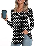 POPYOUNG Women's Plus Size Long Sleeves Tunic Tops to Wear with Leggings Loose Fit Dressy Empire Waist Fall Tops 3XL, Polka Dot Black