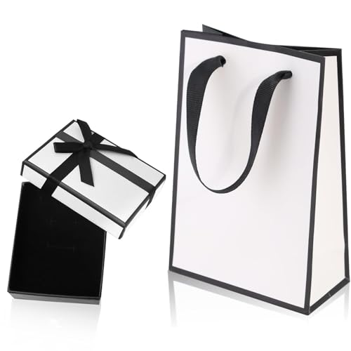 Caja de regalo pequeña y bolsa de regalo, 9 x 7 x 3 cm, caja de regalo de joyería y bolsa de regalo de papel para pulsera, aretes, anillo, collar, caja de regalo con tapa para regalos