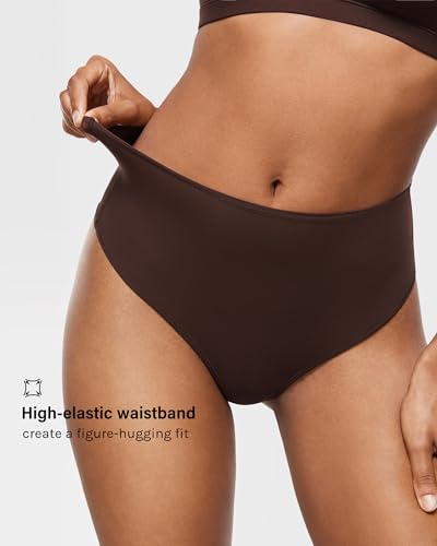 Image of INLYRIC Women's Inbarely Soft Thong - High Waisted Tagless Smooth Stretch Underwear Ultra-soft No Show Panties 3 Pack