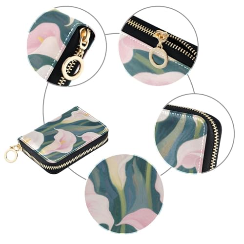 White and Pink Calla Lilies leather womens card wallet With 2 cash slot RFID Blocking credit card holder book with zipper3