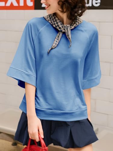 Image of Tankaneo Womens Oversized Half Sleeve T-Shirts Crew Neck Boxy Basic Tees Tops Summer Casual Loose Fit Tunic Shirts