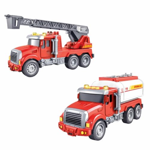 Image of Fire Rescue Ladder & Water Dispenser Truck Toys for Boys with Water Spray Function and Lighting & Sound Kids Best Gift (Pcak of 2), Multicolor