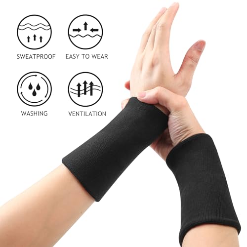 Foto von Schweißband Handgelenk, 4 STK Elastische Schweissband, Sports Schweißbänder, Fitness Arm Sport Wristbands für Männer, Frauen, Herren, Damen, Fußball, Basketball, Tennis, Gymnastik - Schwarz