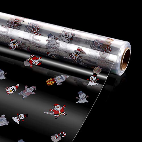 Rollo de celofán transparente,Ancho desplegado 80CM x 30M Papel de regalo transparente Navidad patrón,Rollo de papel de aluminio de 3.0 mil para envolver cestas de regalo,Papel de calco papel de