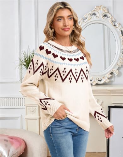 Image of Women's Vintage Fair Isle Pullover Sweater Lightweight Knit Tops