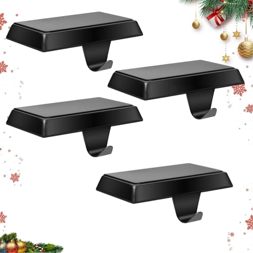 Guojanfon Christmas Stocking Holders Mantel Stocking Hangers Metal Hanging Hooks Stocking Holders Bases for Fireplace Free Standing Christmas Xmas Party Decoration (Black 4Pack, 4) by Guojanfon - Used condition - CA$21.37