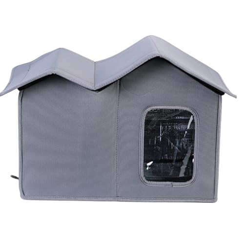 Grande Rifugio Isolato Per Gatti, Rifugio Per Animali Domestici Resistente Alle Intemperie Con Porta Trasparente, Grande Gabbia Isolata Per Gatti Selvatici Con Design Impermeabile, Capanna Lavab Gray